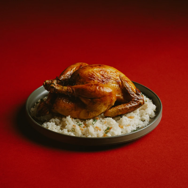Oven-Baked Whole Chicken serve with Japanese Rice